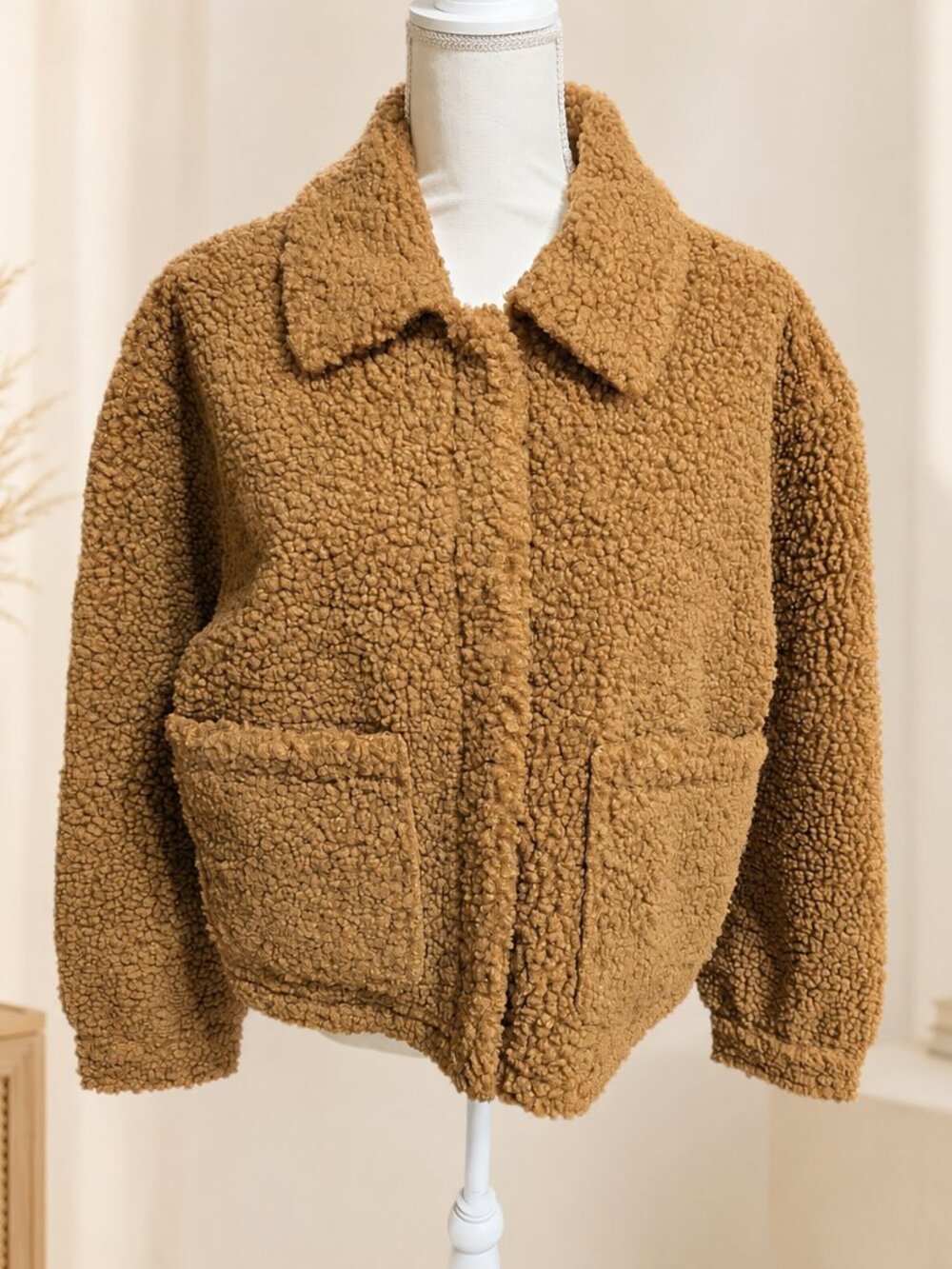 Lucky Brand Teddy Faux Shearling Cropped Jacket NWT Size Large Cappuccino - Picture 2 of 7